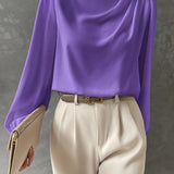 Elegante camicetta da donna con colletto rialzato - Top a maniche lunghe