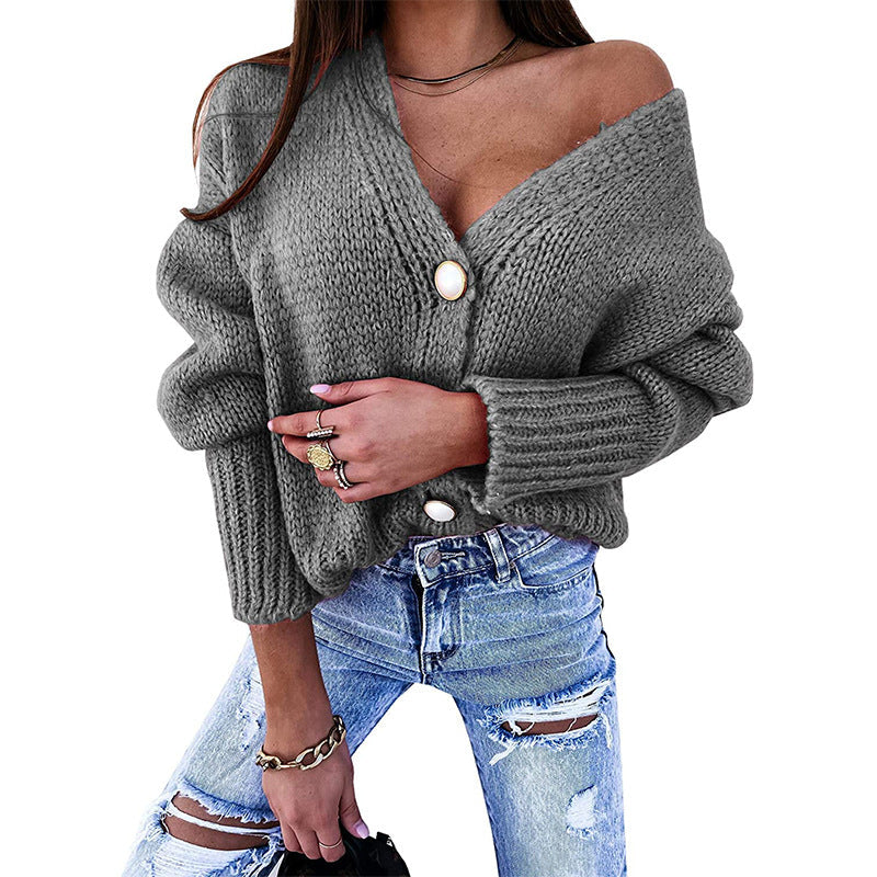 Donna - Cardigan casual con scollo a V e dettagli con bottoni