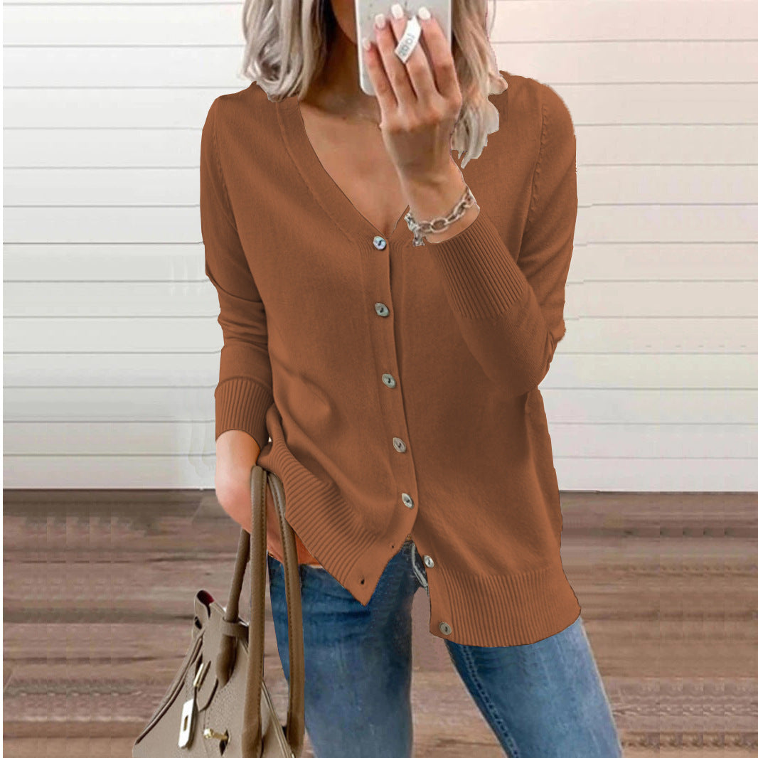 Cardigan lavorato a maglia da donna con scollo a V – Strato con bottoni dalla vestibilità comoda per autunno e inverno