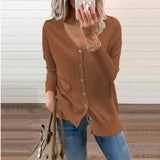 Cardigan lavorato a maglia da donna con scollo a V – Strato con bottoni dalla vestibilità comoda per autunno e inverno