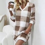 Donna - Vestito alla moda con maglione a V - Stile maglia
