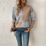 Felpa da donna geometrica patchwork – Pullover girocollo strutturato per uno stile casual moderno