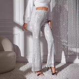 Donna - Pantaloni eleganti a vita alta con dettagli glitterati