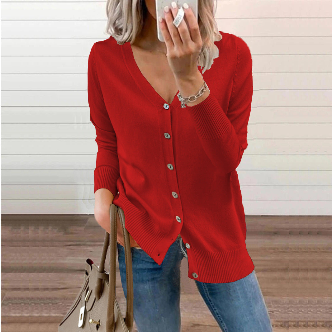 Cardigan lavorato a maglia da donna con scollo a V – Strato con bottoni dalla vestibilità comoda per autunno e inverno
