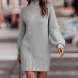 Donna - Mini abito in maglia a coste - Collo alla coreana