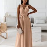 Abito da cocktail lungo con scollo a V da donna – Elegante abito da cerimonia