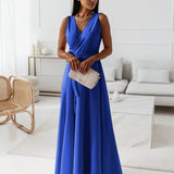 Abito da cocktail lungo con scollo a V da donna – Elegante abito da cerimonia