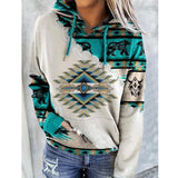 Felpa con cappuccio da donna con stampa geometrica – Pullover morbido con coulisse per look casual a strati autunnali