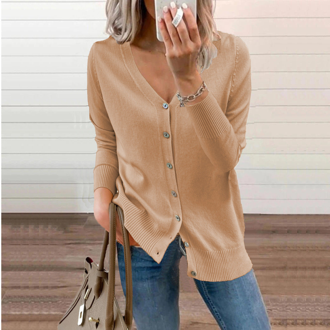 Cardigan lavorato a maglia da donna con scollo a V – Strato con bottoni dalla vestibilità comoda per autunno e inverno