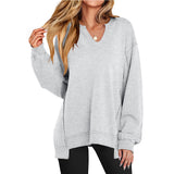 Donna - Pullover casual con scollo a V e maniche oversize