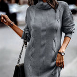 Donna - Abito in maglia con motivo a cordoncino chic - Colletto alto