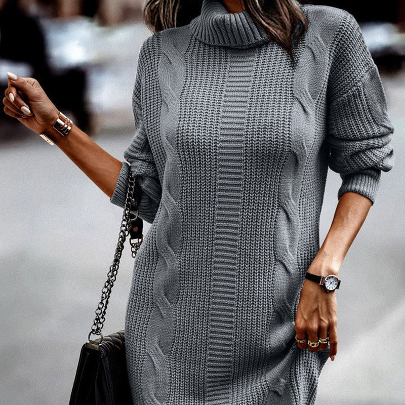 Donna - Abito in maglia con motivo a cordoncino chic - Colletto alto