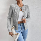 Cardigan da donna in maglia a trecce – caldo strato con bottoni sul davanti per l’autunno e l’inverno