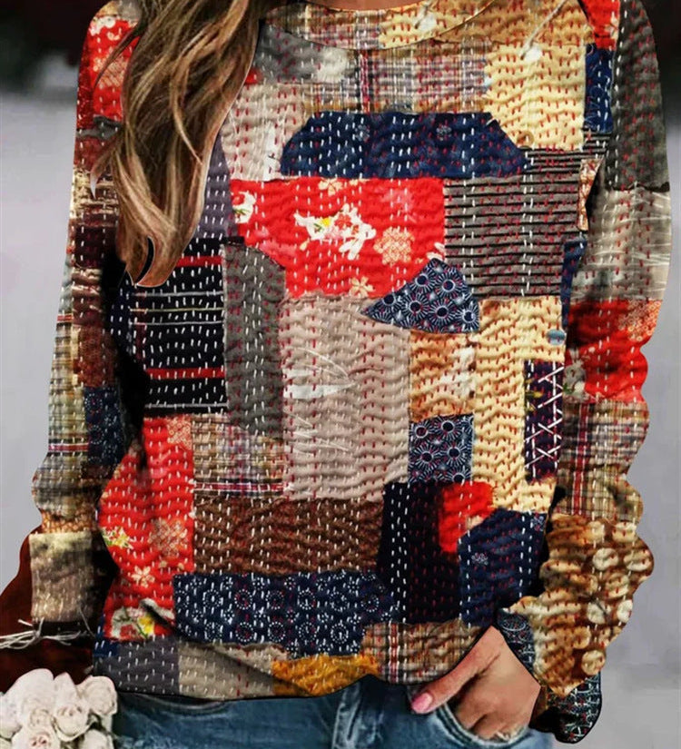 Maglione da donna in maglia patchwork – Pullover girocollo con texture per un look stagionale confortevole