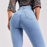 Donna - Jeans svasati elasticizzati in denim - Vita alta