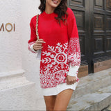 Donna - Abito natalizio in maglia festosa - Design a fiocco di neve