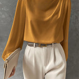 Elegante camicetta da donna con colletto rialzato - Top a maniche lunghe
