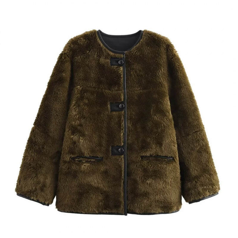 Donna - Giacca Teddy - Tasche a contrasto