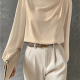 Elegante camicetta da donna con colletto rialzato - Top a maniche lunghe