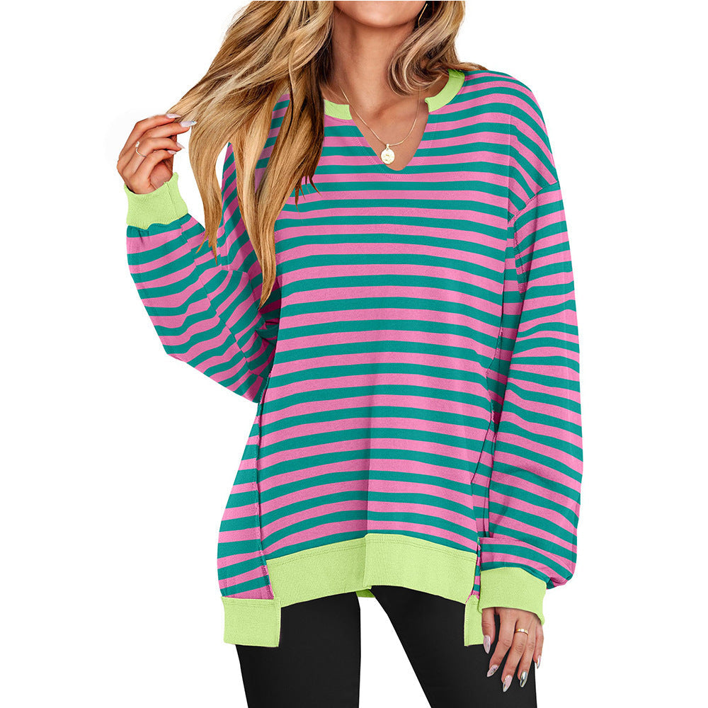 Donna - Pullover casual con scollo a V e maniche oversize