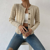 Donna - Cardigan in maglia a cavi con chiusura a bottoni