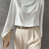 Elegante camicetta da donna con colletto rialzato - Top a maniche lunghe