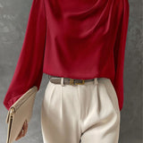 Elegante camicetta da donna con colletto rialzato - Top a maniche lunghe