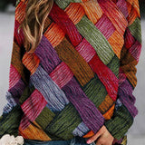Maglione da donna in maglia patchwork – Pullover girocollo con texture per un look stagionale confortevole