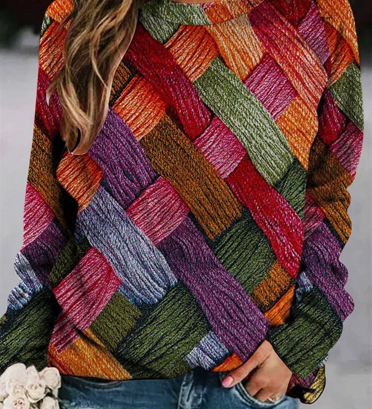 Maglione da donna in maglia patchwork – Pullover girocollo con texture per un look stagionale confortevole