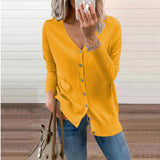 Cardigan lavorato a maglia da donna con scollo a V – Strato con bottoni dalla vestibilità comoda per autunno e inverno
