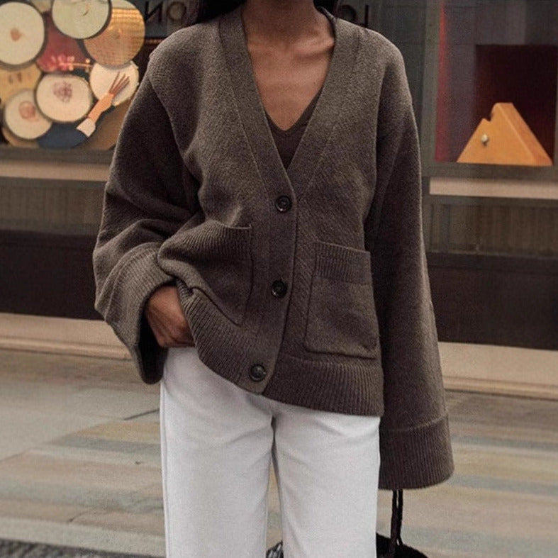 Donna - Cardigan con maniche voluminose e tasche