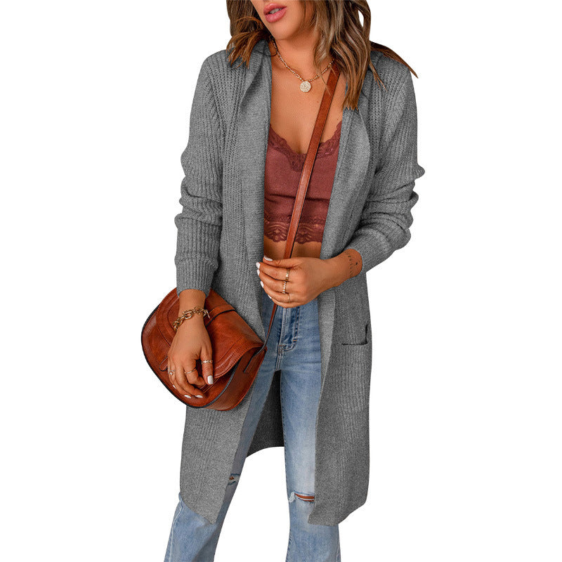 Cardigan lungo da donna aperto davanti – Strato in maglia dalla vestibilità rilassata per l’uso quotidiano in autunno