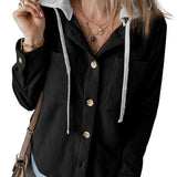 Donna - Giacca camicia a coste con cappuccio - Stile casual