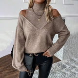 Maglione da donna a collo alto con spalle scoperte – maglia a strati per l’inverno