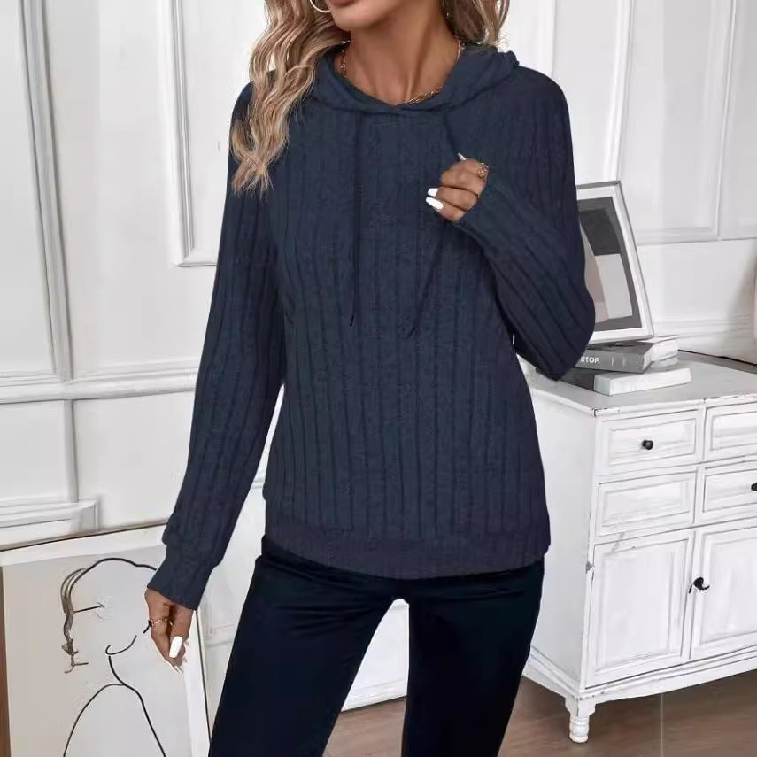 Donna - Felpa con cappuccio in pile dal design a coste - Stile accogliente