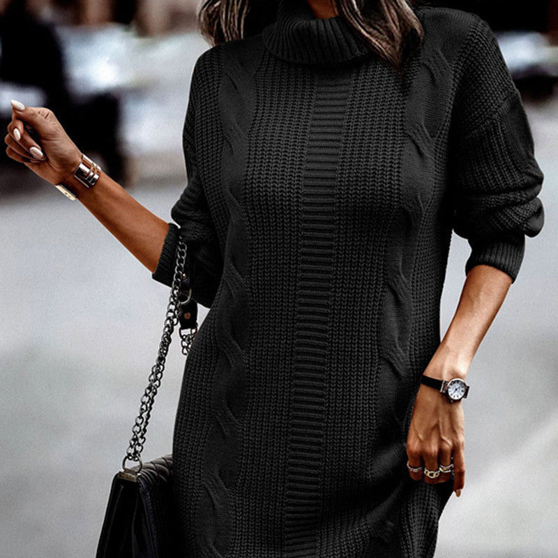 Donna - Abito in maglia con motivo a cordoncino chic - Colletto alto