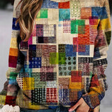 Maglione da donna in maglia patchwork – Pullover girocollo con texture per un look stagionale confortevole