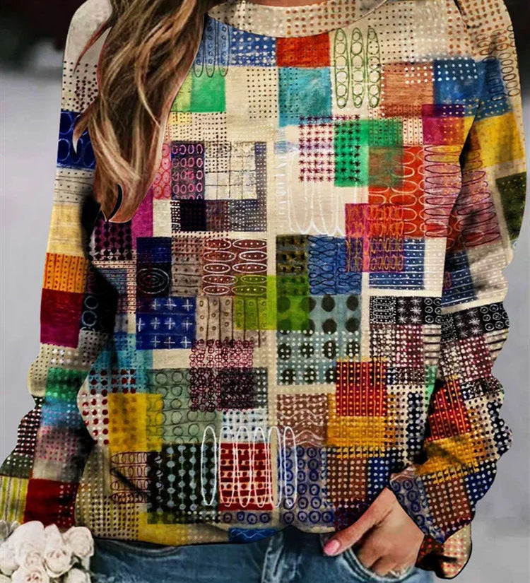 Maglione da donna in maglia patchwork – Pullover girocollo con texture per un look stagionale confortevole