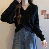 Maglione da donna in maglia con parte frontale incrociata e scollo a V – Pullover morbido corto per uno stile quotidiano femminile