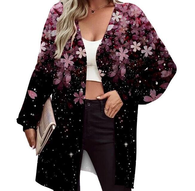 Cardigan lungo da donna aperto davanti – Strato rilassato con maniche a palloncino per tutti i giorni