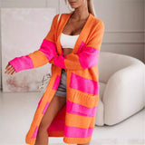 Donna - Cappotto in maglia alla moda - A strisce in grassetto