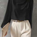 Elegante camicetta da donna con colletto rialzato - Top a maniche lunghe