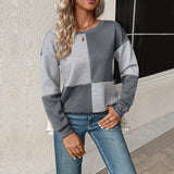 Felpa da donna geometrica patchwork – Pullover girocollo strutturato per uno stile casual moderno