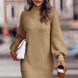 Donna - Mini abito in maglia a coste - Collo alla coreana