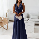 Abito da cocktail lungo con scollo a V da donna – Elegante abito da cerimonia