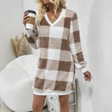 Donna - Vestito alla moda con maglione a V - Stile maglia