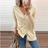 Cardigan lavorato a maglia da donna con scollo a V – Strato con bottoni dalla vestibilità comoda per autunno e inverno
