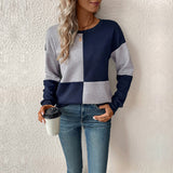 Felpa da donna geometrica patchwork – Pullover girocollo strutturato per uno stile casual moderno