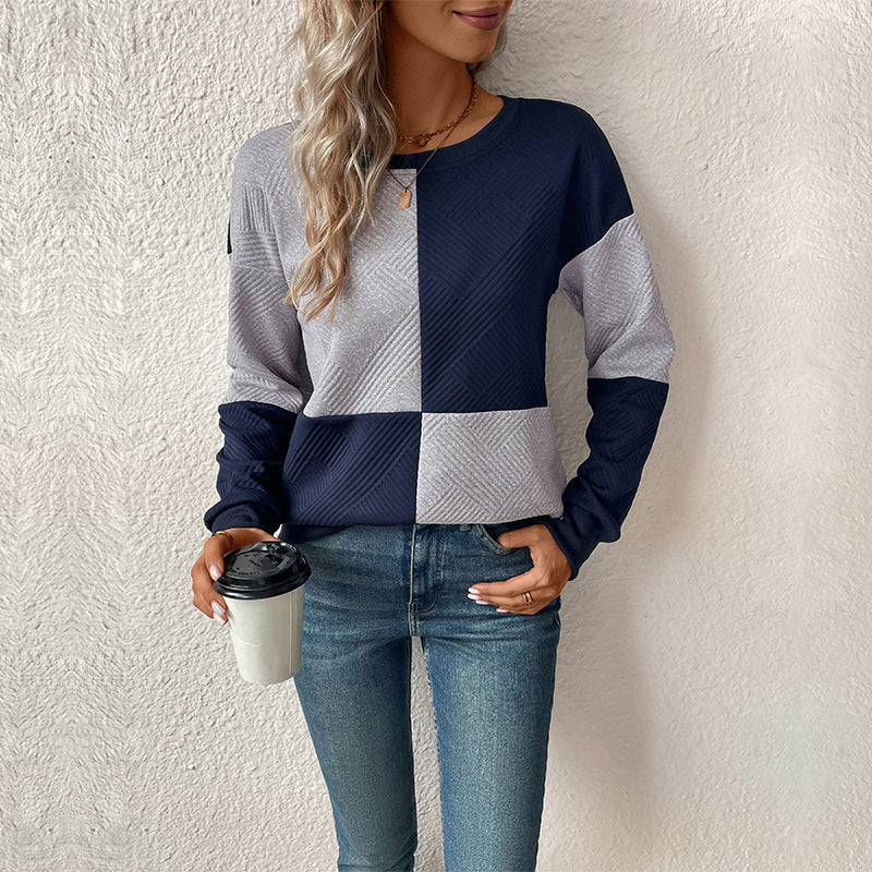 Felpa da donna geometrica patchwork – Pullover girocollo strutturato per uno stile casual moderno