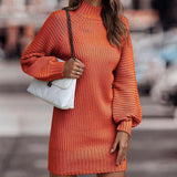 Donna - Mini abito in maglia a coste - Collo alla coreana